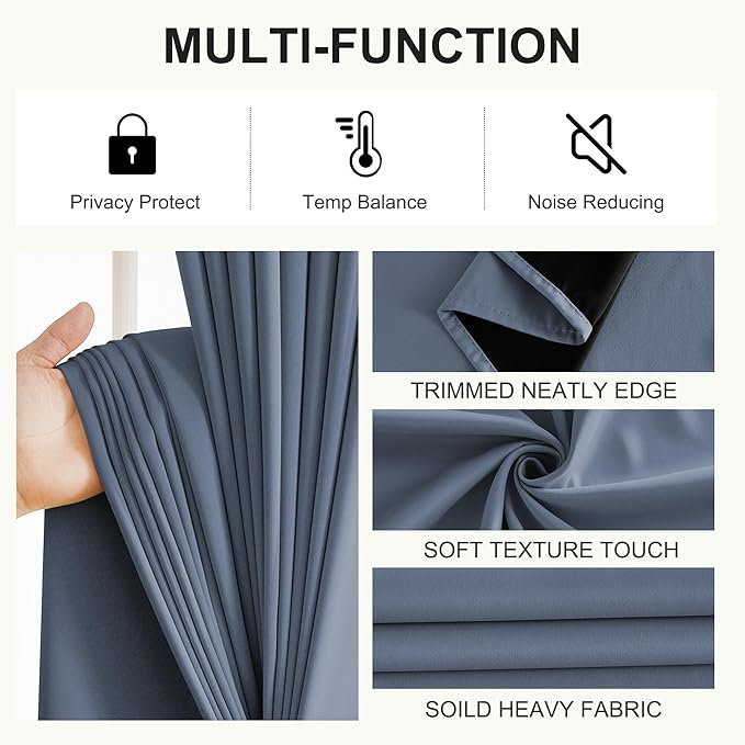 NICETOWN Bedroom Curtains 84 Inches Length, 100% Blackout Drapes Thermal Insulated with Grommet for Living Room Office Privacy Darkening Curtain, 2 Panels, 42 x 84 Inch, Stone Blue