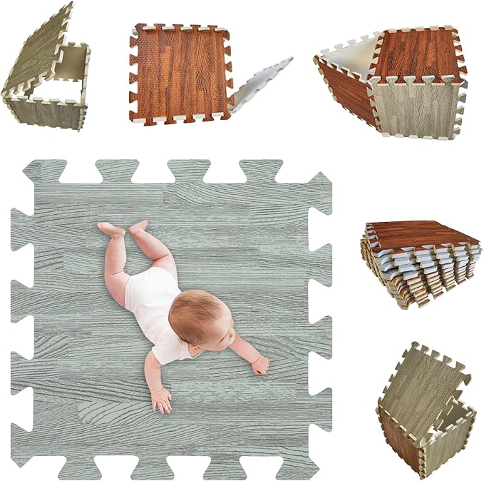 Skyweaver 12 Tiles Soft Non-Toxic Baby Play Mat for Floor EVA Foam Jigsaw Puzzle Play Mat, Interlocking Squares with 0.6inch for Babies, Toddlers & Kids Gym, Nursery, Playroom, Gray