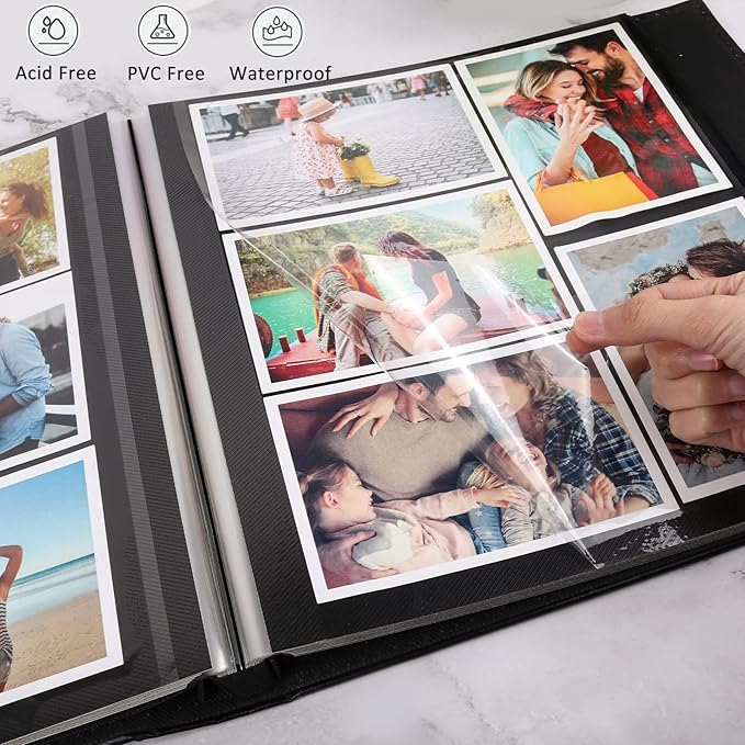 RECUTMS Self Adhesive Photo Album, 60 Pages DIY Scrapbook Photo Album with Sticky Pages Holds 3x5 4x6 5x7 6x8 8x10 Photos Black Inner Page for Wedding Anniversary Graduation Family Travel