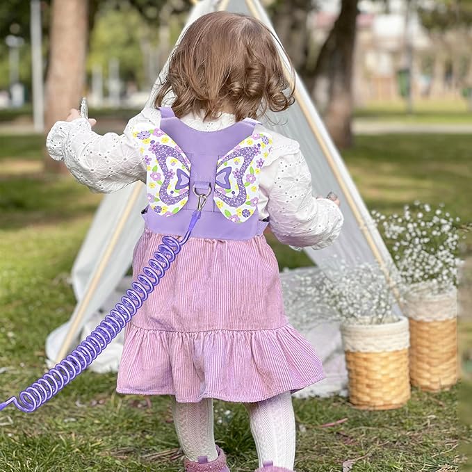 Accmor Toddler Harness Leash + Anti Lost Wrist Link, Cute Butterfly Kids Leash Wristband Assistant, Adorable Child Walking Harness Strap Adjustable Belt Protector for Baby Girls to Outdoor Travel