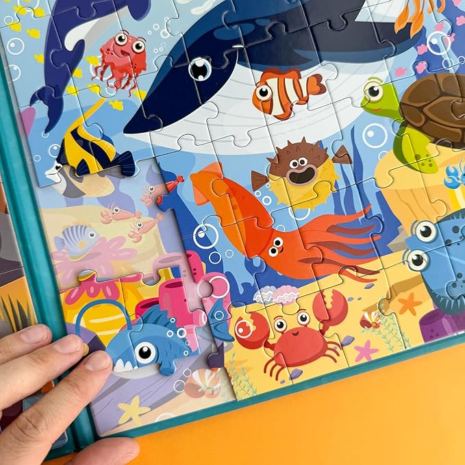 QUOKKA Magnetic Puzzles for Toddlers 2-4 - 2x48 Travel Puzzle Games for Kids Ages 3-5 Years Old - Car Activities Toy for Boys and Girls 4-6 yo - Africa & Ocean Animals Learning Magnet for Road Trip