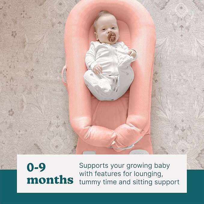 MyBaby 3-in-1 Calming Baby Cushion, Soothing Comfort for Newborns & Infants, Snuggling Sensation, Sound and Vibration, Designed for Safety, Rechargeable & Machine-Washable, by Homedics, Coral