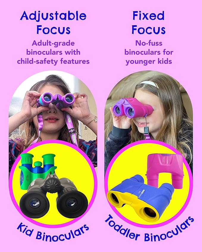 Kids Binoculars 8x21 Pink- Girls Age 3-12, Shock Proof Compact Binoculars for Kids Set- Neck Strap, Compass, Carabiner, Case- High-Resolution Optics Child Gift Toy for Bird Watching, Hiking, Spy