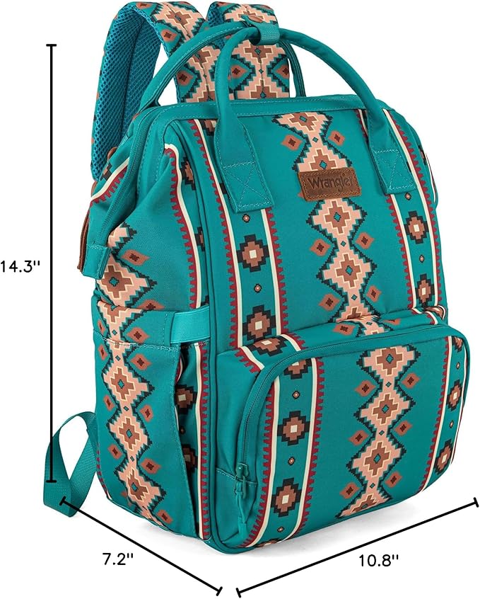 Wrangler Diaper Bag Backpack Aztec Travel Backpack Purses Western Multi-Function Baby Bags for Mom with Waterproof Insulated Pockets