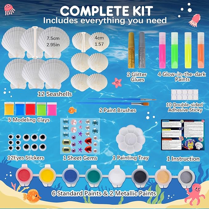 EPUMP Shell Painting Kit for Kids - Glow in The Dark Arts and Crafts Supplies Kits for Girls Boys - Kids Activities Creative Art Set Birthday Gifts DIY Paint Toys for Age 6 7 8 9 10 11 12 Years Old