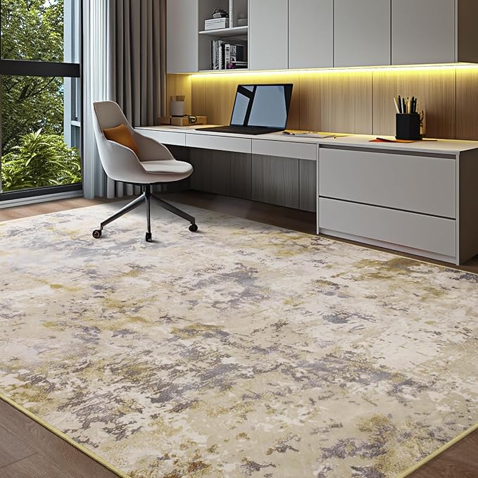 Kelarea 4x6 Rug for Living Room, Beige Washable Non-Slip Rugs, Low Pile Soft Modern Abstract Carpet for Bedroom, Kitchen, Dining Room, Classroom, Dorm, Nursery, Home Office