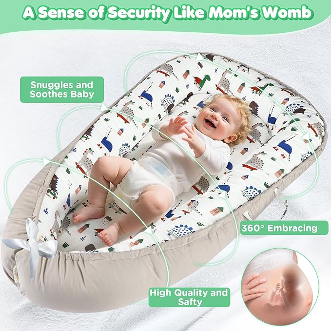 KISS GOLD Baby Lounger - Breathable Soft Cotton Cover Baby Lounger Nest, Babies Essentials Gifts, Portable Lounger for Baby Tummy Time Floor Playing Seated Support for Home and Travel