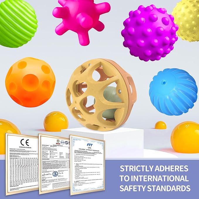 Montessori Toys Sensory Balls for Babies, Colorful Textured Sensory Toys for Babies 1-3, Hand Catching Baby Balls, Wheat Straw Baby Rattle Baby Toys Newborn Gifts for 6-12 Months