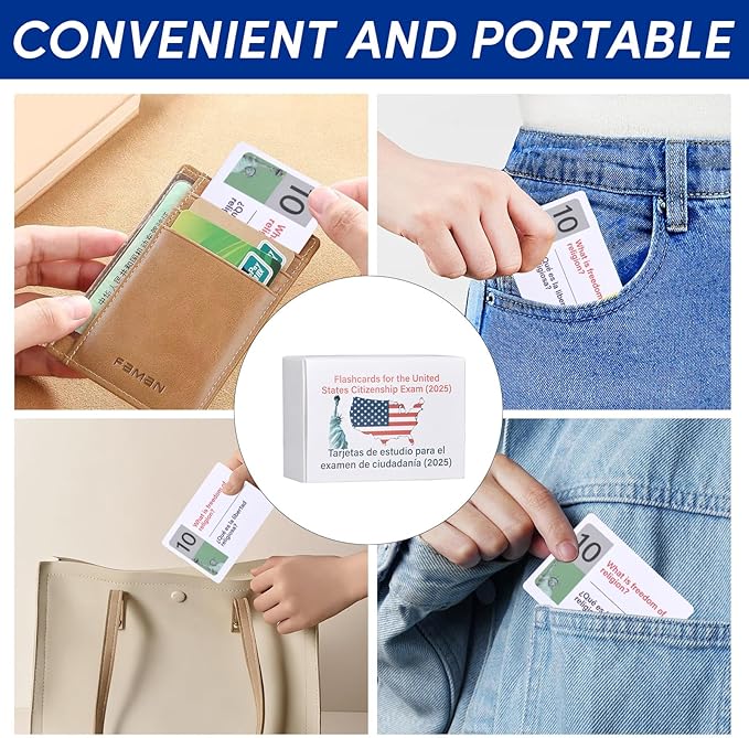 US Citizenship Flash Cards 2025 | 100 USCIS Civic Flash Card (Questions & Answers) | Bilingual English & Spanish Naturalization Test Study Guide | Includes Booklet & Portable Cards Ideal Gifts
