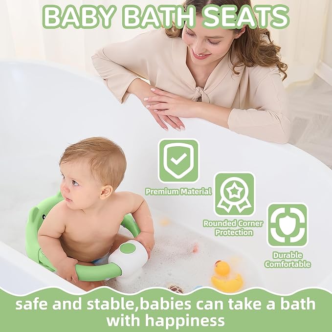 Baby Bath Seat for Babies 6 Months & up, Non-Slip Toddler Bath Seats for Babies Sitting Up, Safe Infant & Newborn Bathtub Chair with 4 Suction Cups & Soft Cushion for Shower,Gray