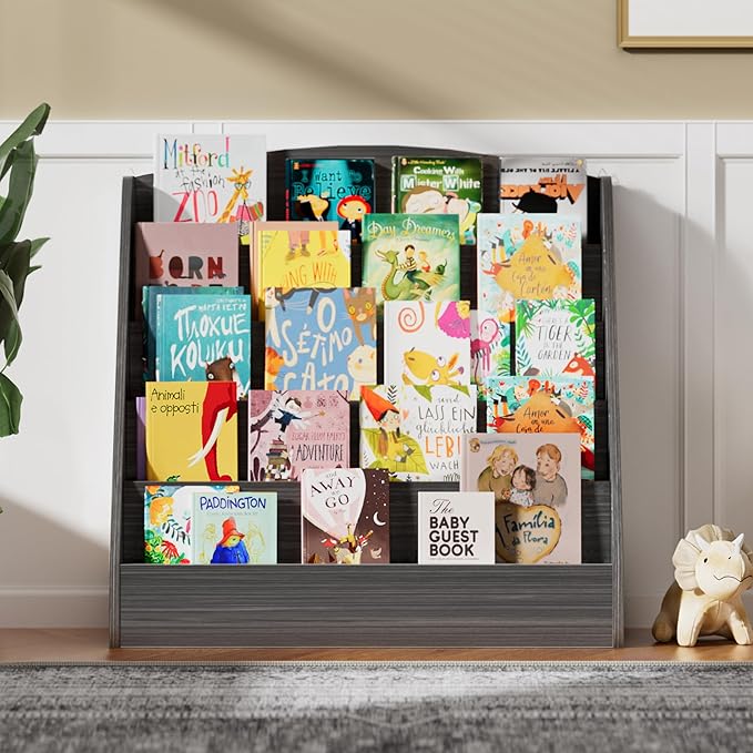 TOETOL 5-Tier Kids Bookshelf - Toddler Book Display Shelves for Classrooms, Playrooms, and Nursery - Wooden Children Book Rack (Gray Wash)