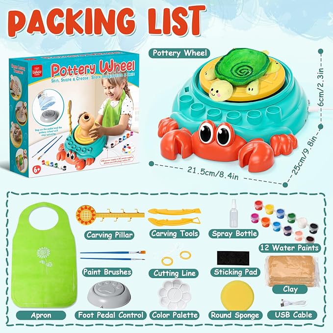 Lehoo Castle Pottery Wheel for Kids, Complete Pottery Arts and Crafts for Kids Ages 8-12 with Air Dry Clay Painting Kit Sculpting Tools, Art Supplies for Girls Boy Birthday Gift for Ages 6+