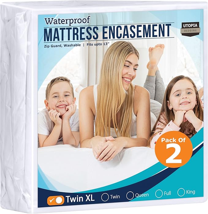 Utopia Bedding Zippered Mattress Encasement Twin XL Size (Pack of 2), 100% Waterproof, Dust Mite and Bed Bug Proof Mattress Protector, Absorbent 6-Sided Mattress Cover