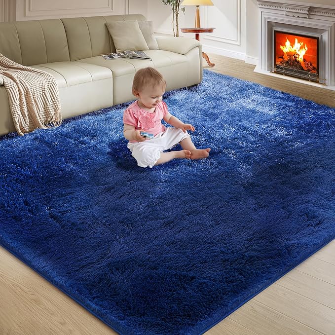 Ultra Soft Rug for Living Room, 4X6 Fluffy Shag Area Rug for Bedroom, Modern Shaggy Carpets Fuzzy Rug for Teens Dorm Nursery Home Decor Aesthetic, Upgrade Anti-Skid Durable, Blue