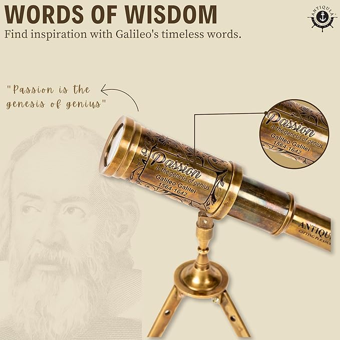 Vintage Brass Decor Telescope on Tripod, Antique Pirate Spyglass with Gift Box, Monocular Nautical Handheld Telescope Ideal for Home Decor, Gifting, Traveling, Kids, Bookshelf & Office Desk