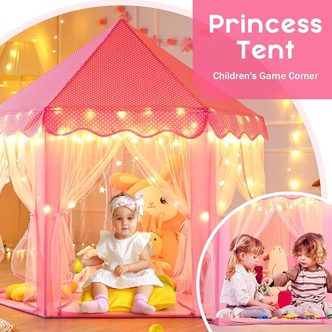 Monobeach Princess Tent Girls Large Playhouse Kids Castle Play Tent with Star Lights Toy for Children Indoor and Outdoor Games, 55'' x 53'' (DxH)