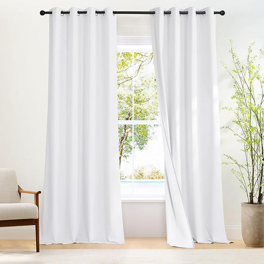 NICETOWN 100% Blackout White 120 inch Long Curtains for Living Room, Grommet Thermal Insulated Curtains Heat Blocking Window Treatments for Bedroom, W52 x L120, 2 Panels