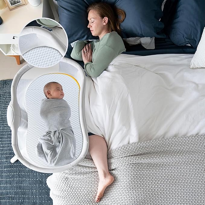 Lisara Baby Bassinet Mattress, 29" x 18" Dual Sided Gel Memory Foam Mattress with Waterproof, Removable and Breathable Ice Silk Cover, Fit for 4moms MamaRoo Sleep Bassinet