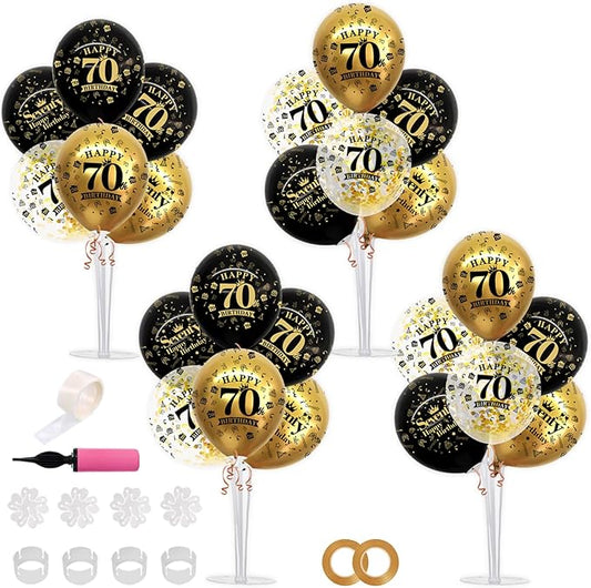 TONIFUL 4 Set Black Gold Balloon Stand Kit for Birthday Decorations for 70th,Balloon Centerpieces for Table Party Decorations Cheers to 70 Years Old Birthday for Men and Women