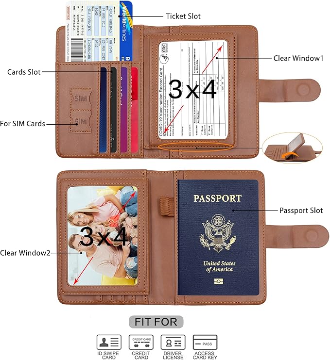 Melsbrinna Rfid Passport Holder for Travel women/Men, Cute Passport Wallet Rfid Blocking Card Slots, Rfid Passport Cover/CaseTravel Wallet, Passport Book Holder (1, Brown)