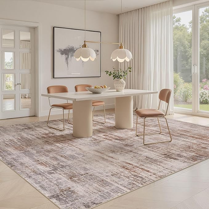 Area Rug for Living Room: 4x6 Washable Neutral Abstract Modern Soft Rugs Non Slip Indoor Floor Stain Resistant Carpet for Bedroom Dining Room Office Nursery - Red Brown