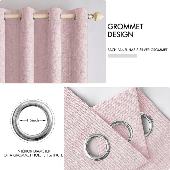 MIULEE Linen Texture 90 Inches Curtains for Bedroom 100% Blackout Thermal Insulated Pink Curtains Grommet Room Darkening Curtains/Draperies for Living Room Nursery 52x90 Inch (2 Panels)
