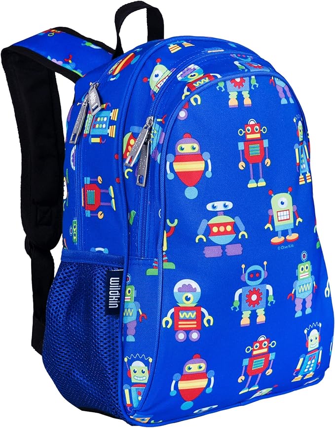 Wildkin 15-inch Kids Backpack – Durable, Padded, Adjustable for School & Travel - Robots