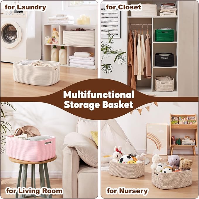 OIAHOMY Storage Basket for Shelves, Closet Cube Storage Bins Baskets for Clothes Blanket Towels, Baby Nursery, Toy Baskets Box, Woven Rope Basket, 17.72*12.99*7.87 IN, 2 Packs Brown