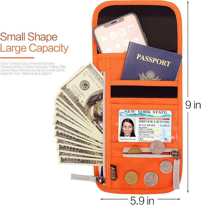 Neck Wallet Lightweight RFID Blocking Waterproof Travel Pouch for Women Men