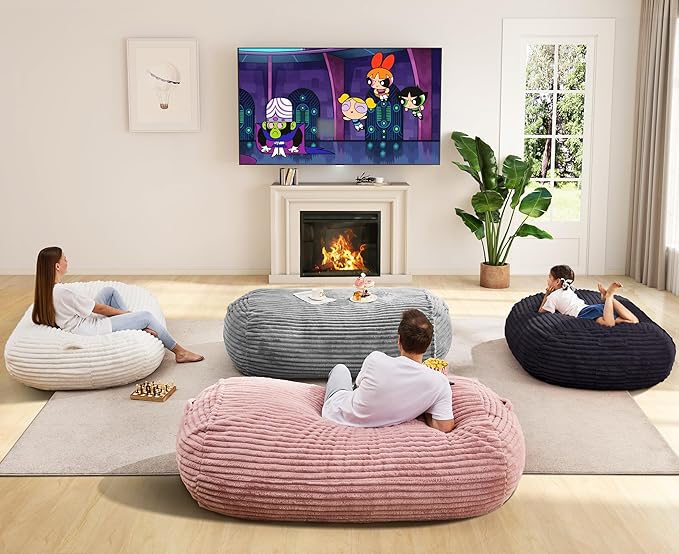 Hobestluk 4FT Bean Bag Chairs Adult Bean Bag with Portable Handle Comfy Large Bean Bag Chair with Removable Cover for Living Room Bedroom or Reading Nook (Stripe Pink, 4FT)