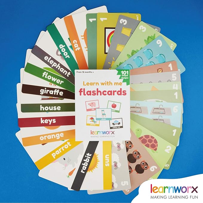 LearnWorx 101 Baby Flash Cards for Toddlers 1-3 | Award Winning First Words Toddler Flash Cards | Speech Toys Help Learn Objects, Numbers & Play Games - Big Toddler Learning Flashcards Preschool Kids