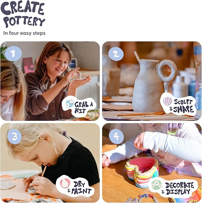 Sculpd - The Original Kids Pottery Kit, Air-Dry Clay Starter Kit for Kids Age 7+, Air Dry Clay with 5 Colour Paint Set, Paintbrushes, Pottery Tools, Sponge and Step-by-Step Guide