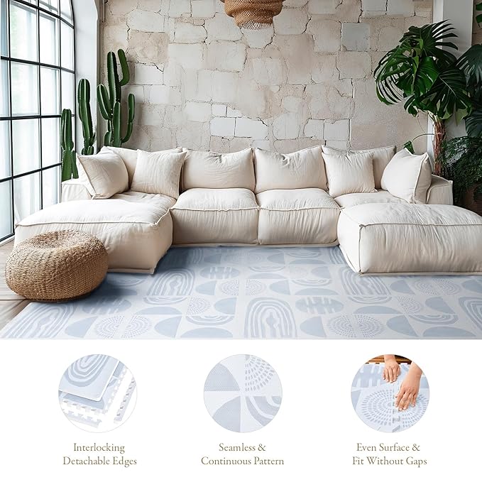 PopsyKosy Super 1 Inch Thick Premium Quality Exercise & Baby Foam Play Mats - Expandable & Large Non-Toxic Odorless Floor Mat - 6 Tiles Spacious 6x4ft - Peel-Resistant - Foggy Gray