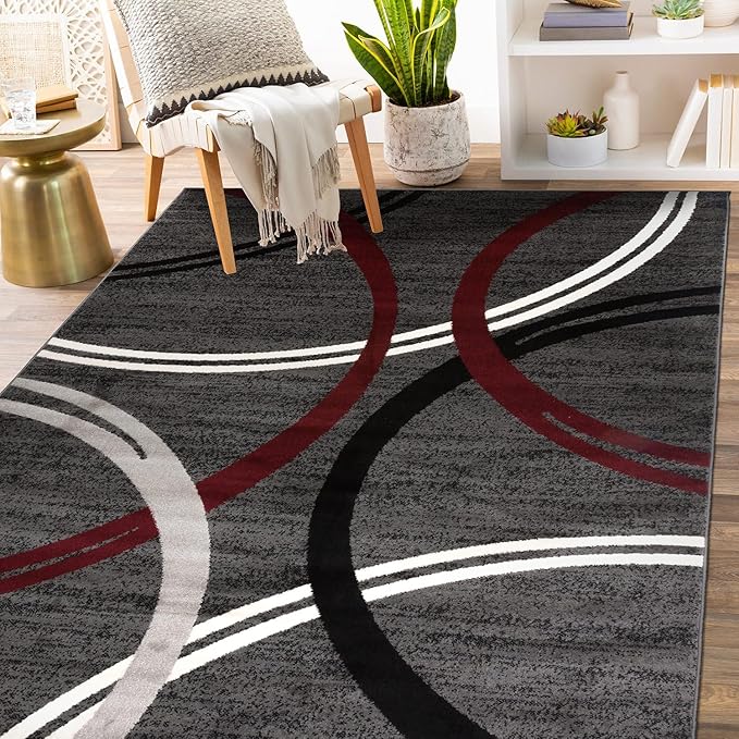 Rugshop Modern Wavy Circles Design Area Rug 7' 10" x 10'2" Red
