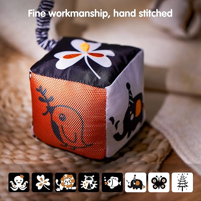 TUMAMA High Contrast Shapes Sets Baby Toys, Black and White Stroller Toy for Car Seat Baby Plush Rattles Rings Hanging Toy for 0 3 6 9 to 12 Months, Newborn,Toddlers,Infants (4 Packs)