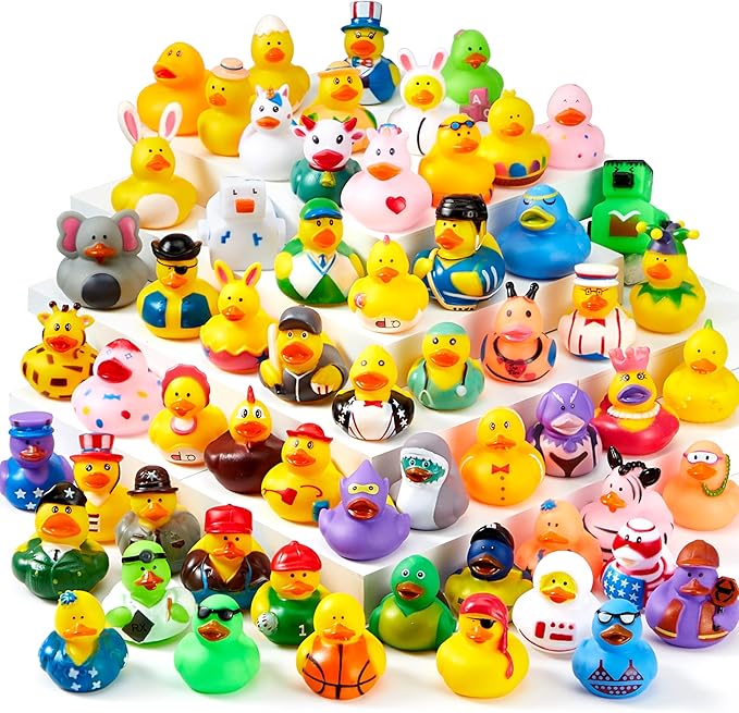 JOYIN 240 Pcs Rubber Ducks, Random Assortment Ducks Bulk with Mesh Carry Bag, Mini Rubber Duckies for Baby Bath Toys, Kids Toddler Summer Pool Toys Birthday Gifts Party Favors