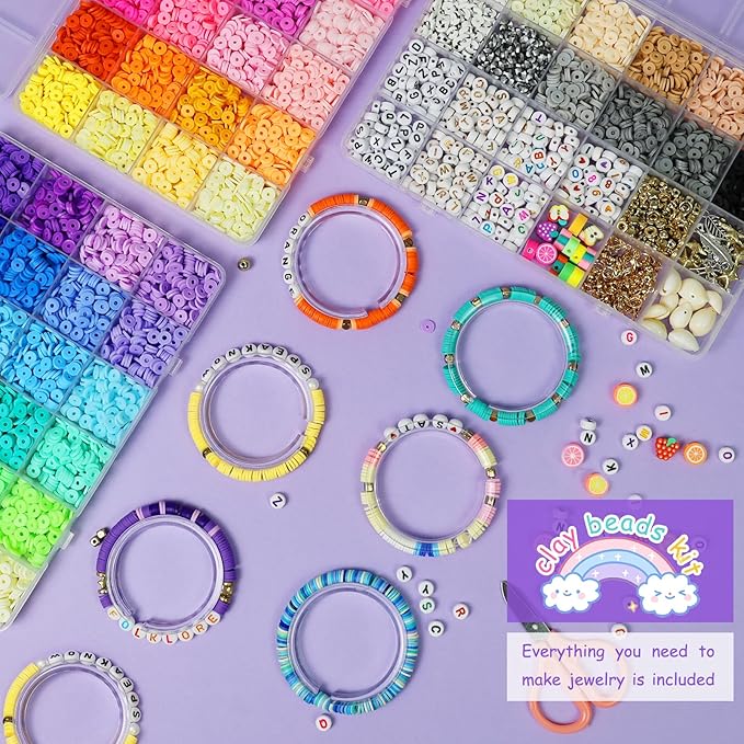 Redtwo 10000 Pcs Clay Beads Bracelet Making Kit, 3 Boxes 60 Colors Flat Preppy Beads for Friendship Bracelet Kit, Polymer Heishi Beads with Charms for Jewelry Making, Crafts Gifts for Teen Girls