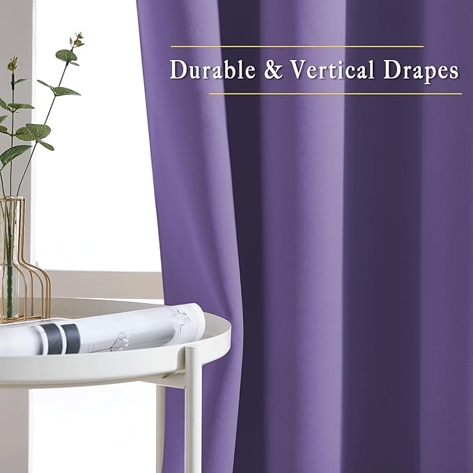NICETOWN Lilac Purple Curtains 102 inch Length, Grommet Blackout Room Darkening Blackout Window Treatments Sound Reducing for Bedroom/Kids Room, W66 x L102