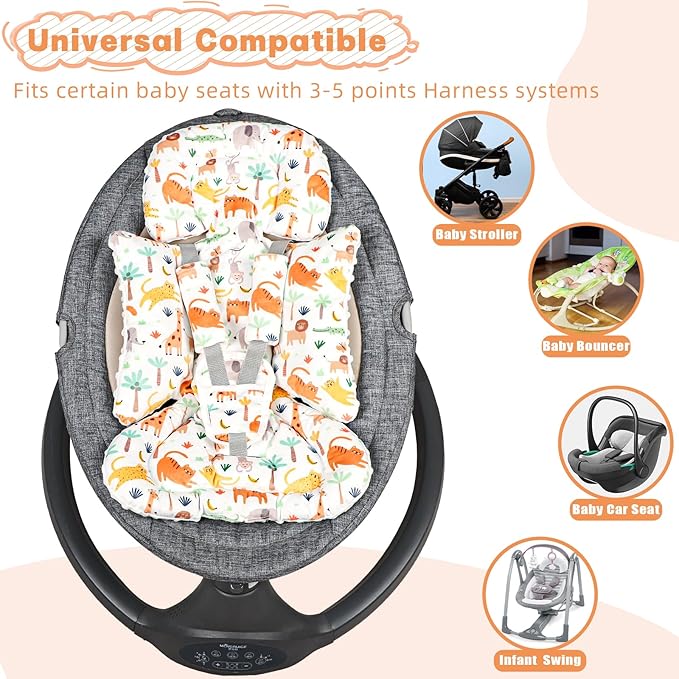 Infant Car Seat Insert, Soft Baby Car Seat Head & Body Support for Girl Boy, Reversible Newborn Preemie Carseat Insert Cushion with 3 Straps Pads Fits CarSeat, Stroller, Swing, Bouncer, Animals