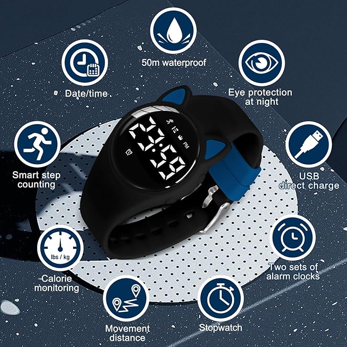 Kids Watches for Girls Boys Digital Sport Watch with Step Counter Pedometer Vibration Alarm Clock, No App Waterproof Fitness Tracker Kids Watch Boys Girls Teens Students Ages 5-16