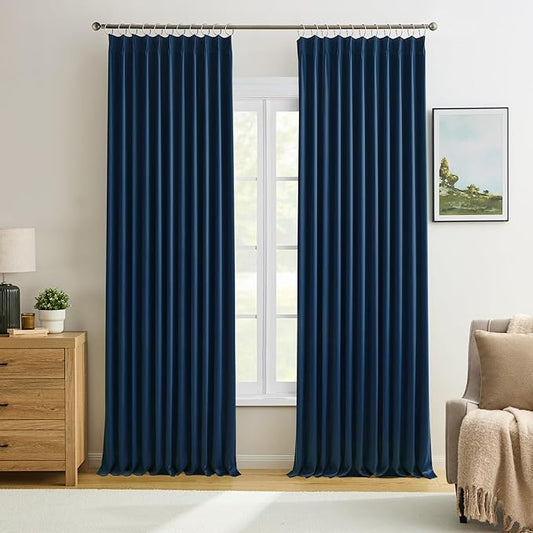 KEQIAOSUOCAI Navy Blackout Curtains 72 Wide x 105 inch Long 2 Panels - Thermal Insulated Room Divider Curtain for Bedroom/Patio, Width Pinch Pleated Window Panel with Hooks