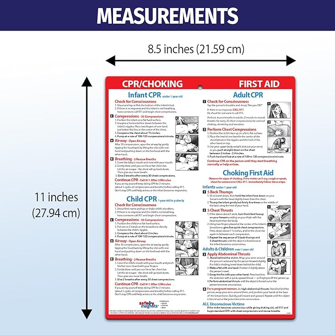 Safety Magnets by ZOCO – CPR & Choking Fridge Magnet (5-Pack) – First Aid Instructions for Infants, Children, & Adults – Heimlich Maneuver Laminated Card 8.5" x 11"