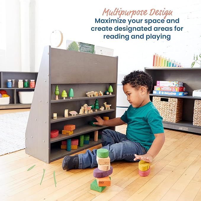 ECR4Kids Streamline Single-Sided Book Display with Storage, Classroom Bookshelf, Grey Wash