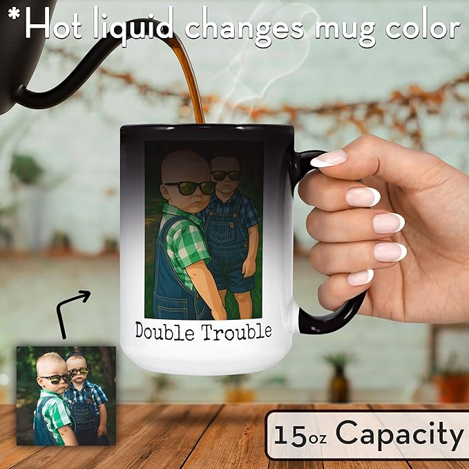 Personalized Coffee Mug, Custom Drawing Portrait Gift, Funny Customized Coffee Gift for Men & Women, Custom Mugs with Pictures, Black - Color Changing 15oz Father's Day Mug