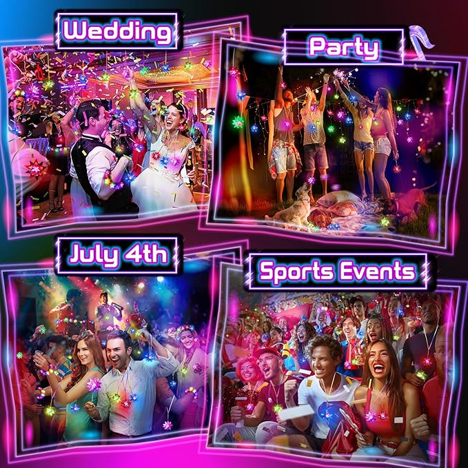 70 PCS Flashing Crystal Star Glow Necklaces Bulk Light up Party Favors, LED Glow in The Dark for Kids Adults Birthday Glow Party Rave Halloween Goodie Bags Filler