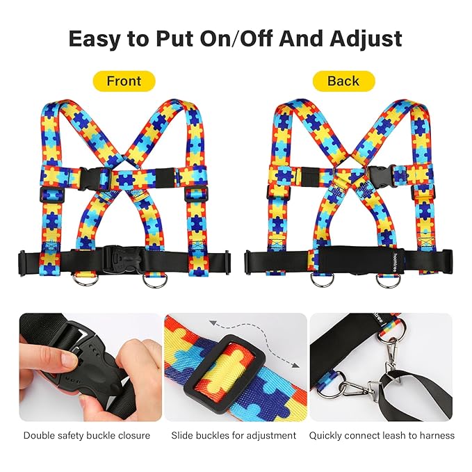 Safety Harness Leash for Kids with Autism, Special Needs and Older Children Ages 6-12 | Adjustable Teens Walking Harness with Grab Handle and Tether | Keep Active ADHD/ASD Autistic Kids Safe