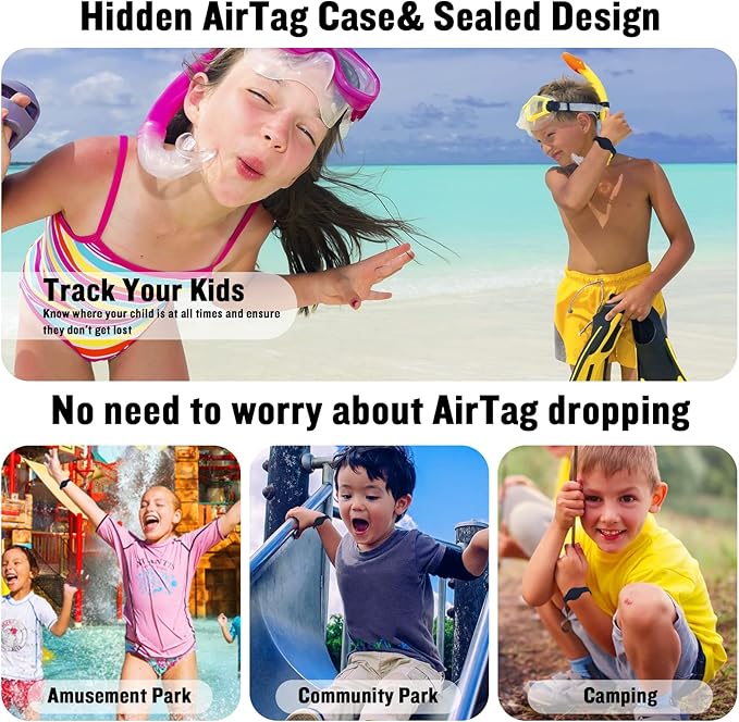 Waterproof AirTag Bracelet for Kids, Hidden Silicone Wristband for AirTag, GPS Tracker Case for Air Tag Holder Strap Band for Child Toddler, Secure Anti-Loss Protection(Navy Blue)