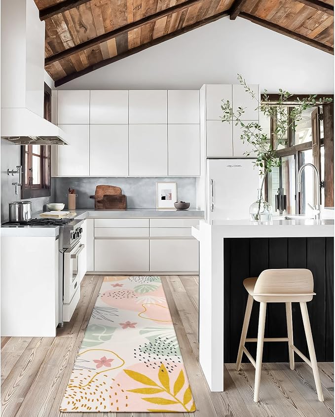 Lahome Pink Runner Rug - 2x7 Runner Rug Non-Slip Washable Bathroom Rug Runner Throw Lightweight Floor Runners for Hallway Non Skid, Botanical Print Carpet Runner for Kitchen Bedroom Laundry Room