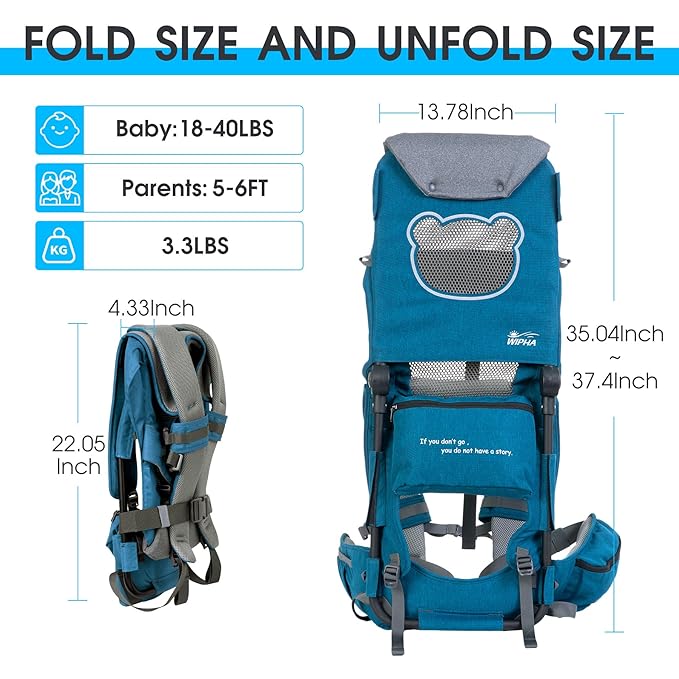 WIPHA Hiking Backpack Carrier, Lightweight Toddler Shoulder Carrier with Sun Shade, Foldable Frame, Breathable Mesh Backrest, Toddler Hiking Backpack for Kids 6 Months to 4 Years Old