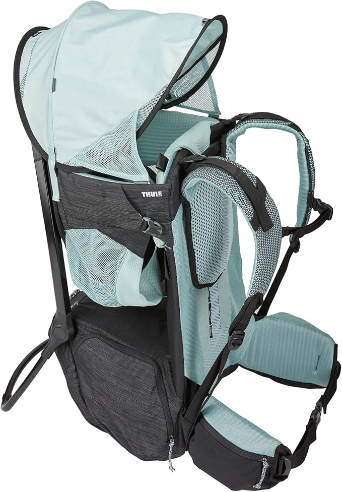 Thule Sapling Child Carrier Backpack - Machine Washable Seat - Self-Standing Frame - Adjustable padded straps for parents - Ergonomic seat with under-leg support for child - UPF 50 Sunshade